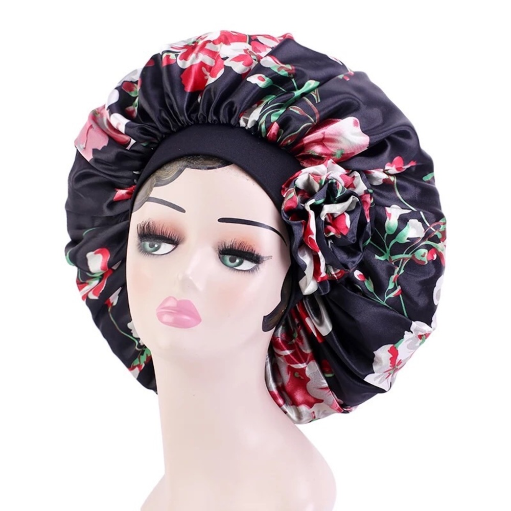 Bonnet, Large Floral Satin Sleeping Caps